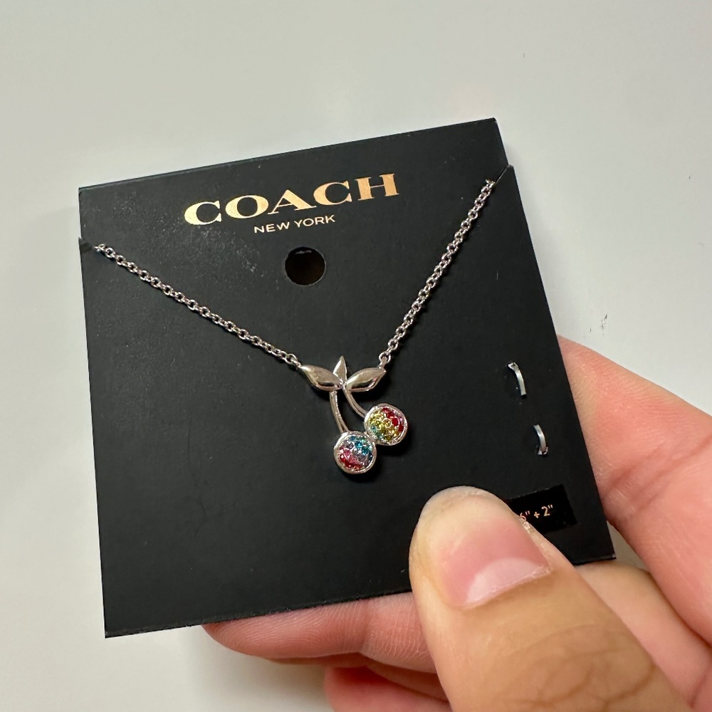 NWT! RARE! Coach F67101 Rainbow Cherry Necklace In Silver
